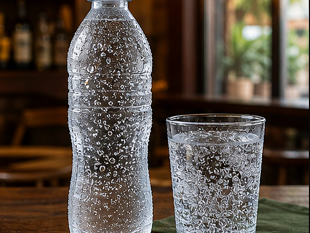 Água Mineral com Gás servido no Restaurante Dona Rê