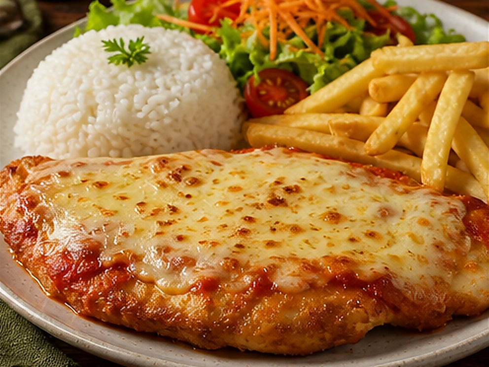 Parmegiana de Filé de Frango servido no Restaurante Dona Rê