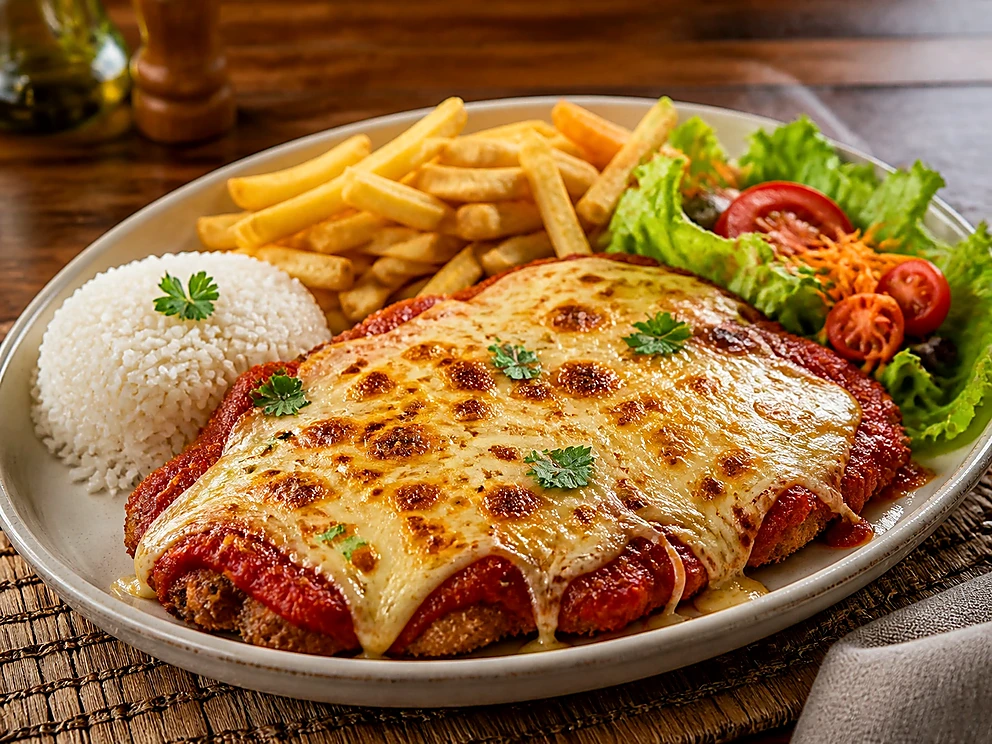 Parmegiana de Filé Mignon servido no Restaurante Dona Rê