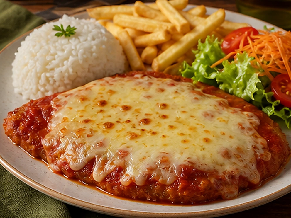 Parmegiana de Filé de Peixe servido no Restaurante Dona Rê